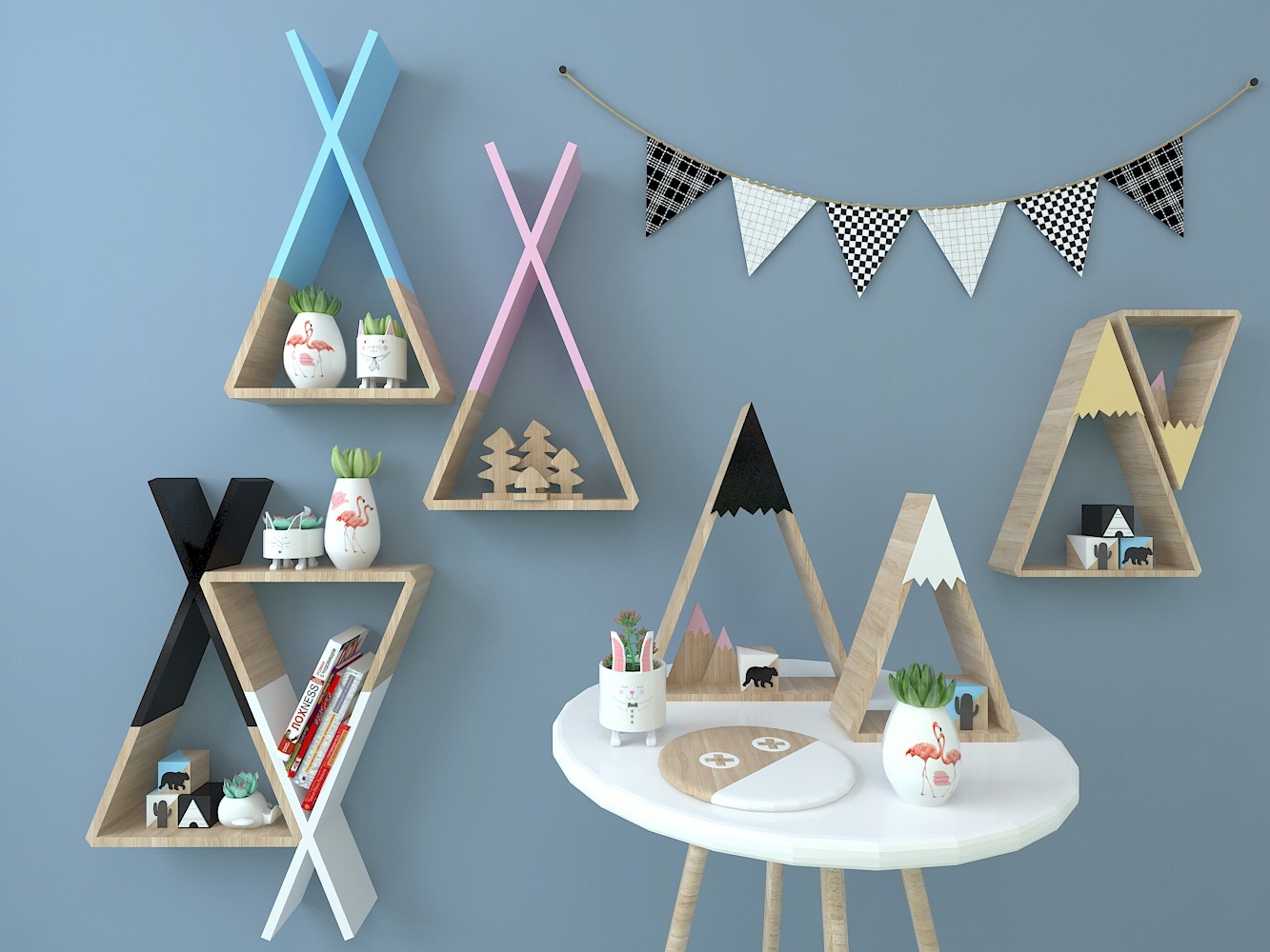 现代北欧三角置物架3d模型下载【id:123548555】